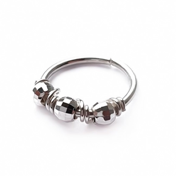 925 Sterling Faceted Bead Cartilage Hoop Earring - Picture 2 of 8